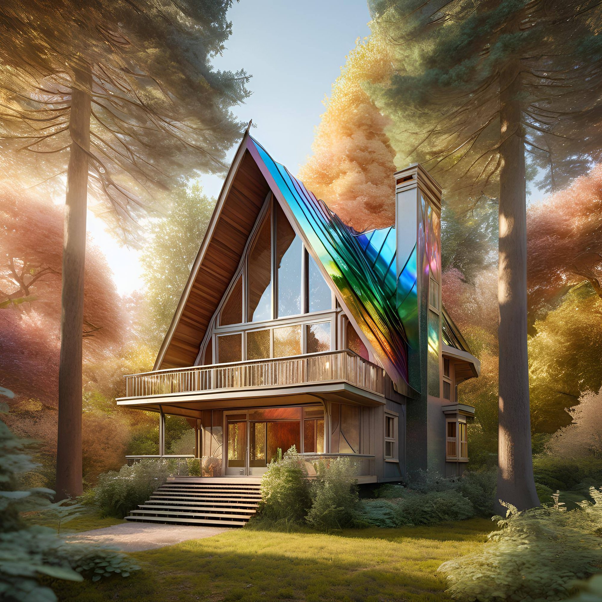forest house, hyper realistic, iridescent colors forest house, hyper realistic, iridescent colors
