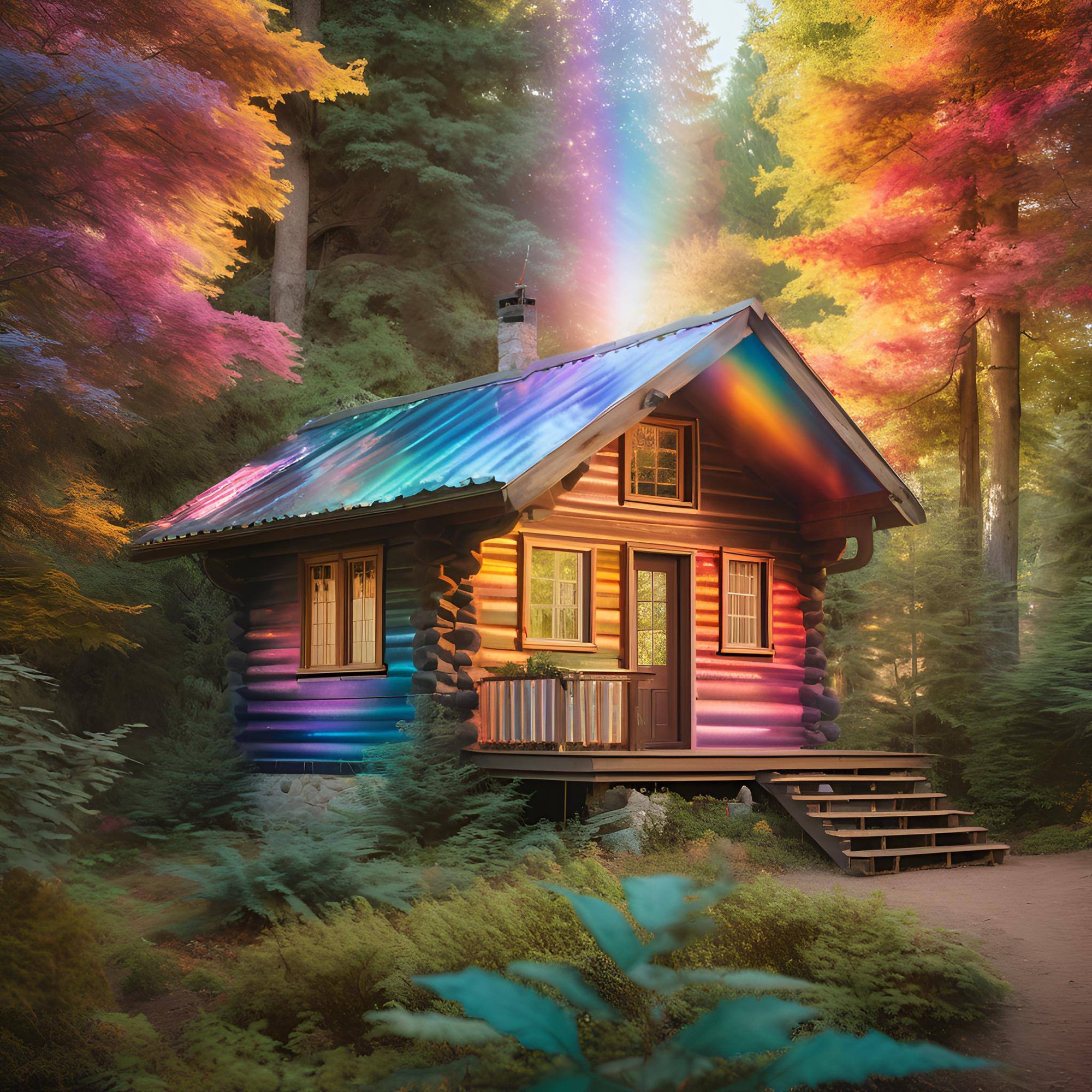 small cabin, hyper realistic, iridescent colors small cabin, hyper realistic, iridescent colors
